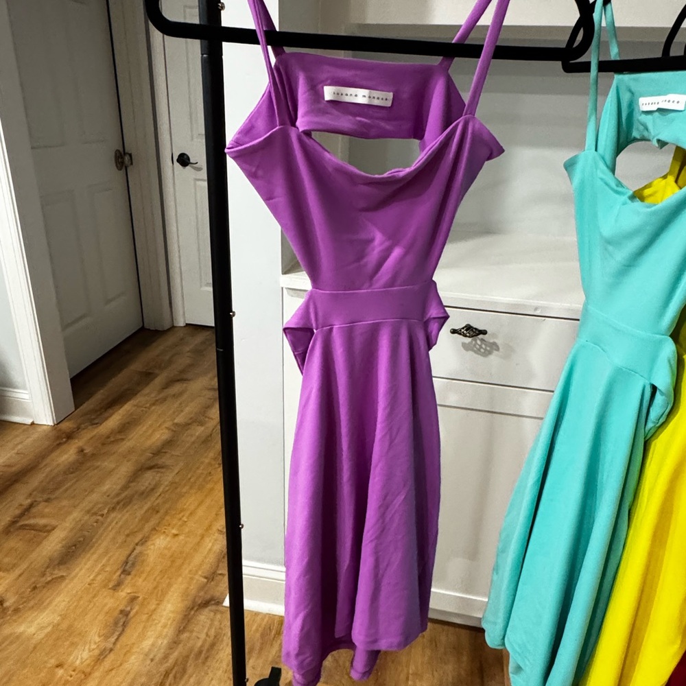 Purple Strappy Midi Dress - Women's Cutout Detail